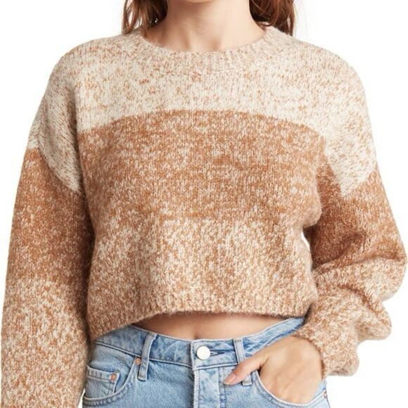 ELODIE STRIPE MARLED CROP SWEATER IN IVORY COMBO Sz M - Picture 3 of 6